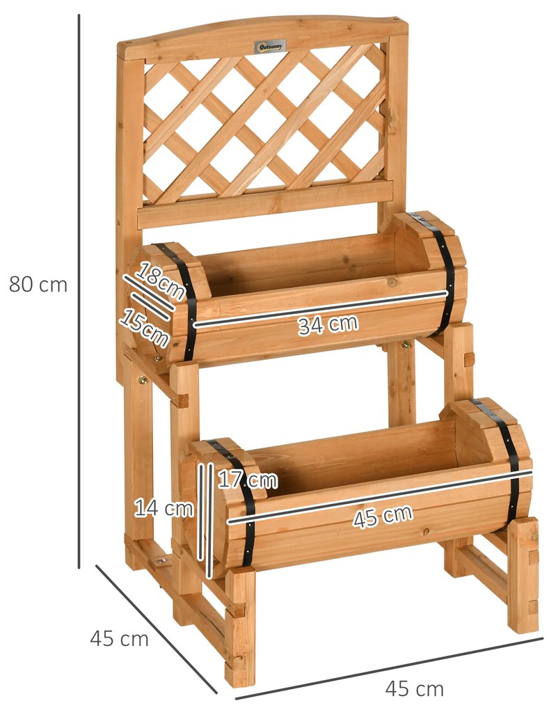 Floreira Dupla Tipo Barril com Treliça Floreira com 2 Plantadores Suporte para Trepadeira Cultivos de Plantas e Flores para Pátio Jardim Varanda 45x45