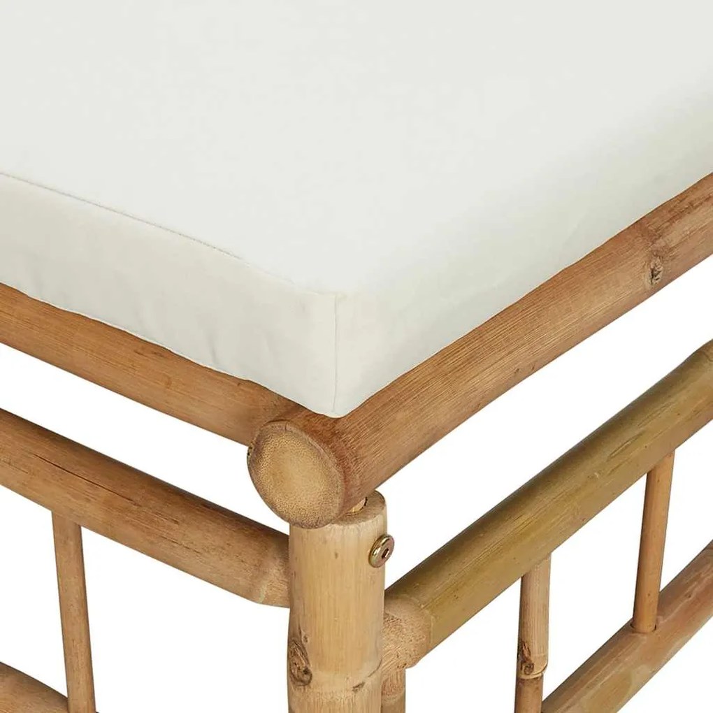 2 pcs conjunto lounge de jardim bambu c/ almofadões branco nata