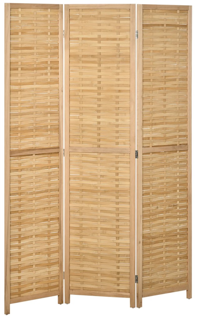 HOMCOM Biombo de 3 Paineis Separador de Ambientes Dobrável 120x1,8x170 cm Divisor de Ambientes com Padrão Tecido em Bambu Madeira | Aosom Portugal