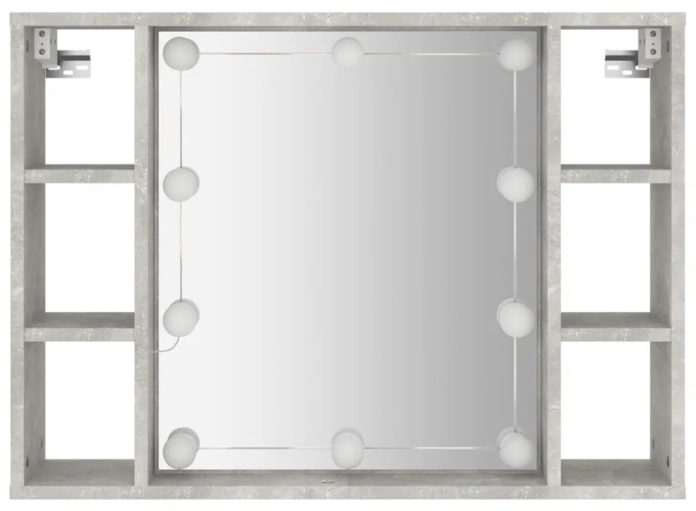 Armário espelhado com LED 76x15x55 cm cinzento cimento