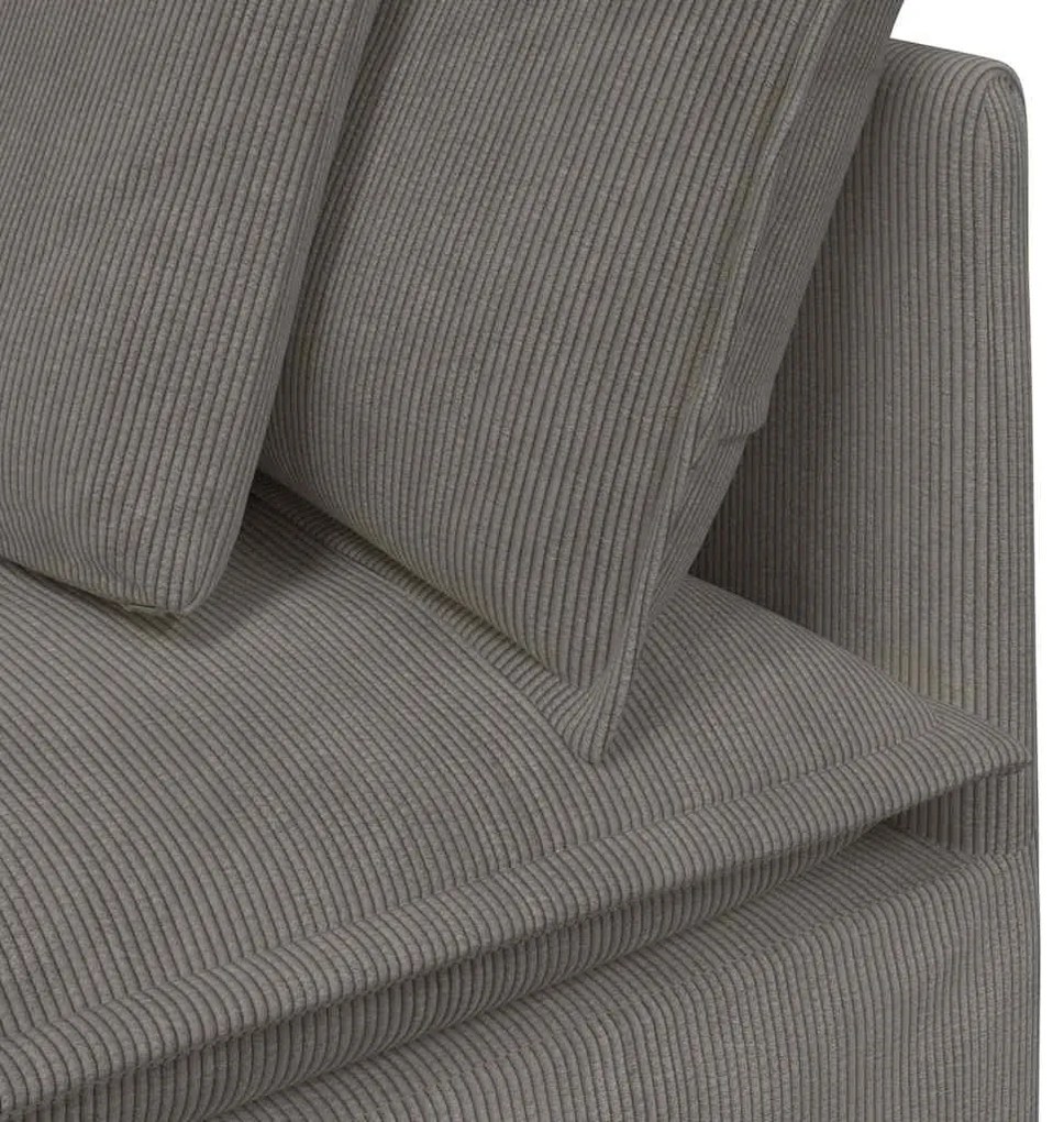 Sofá modular com almofadas tecido corduroy cinzento-claro