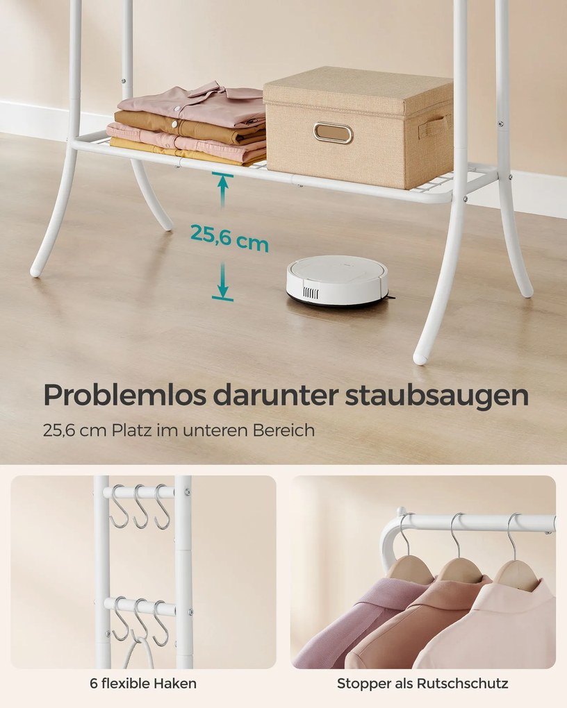 Guarda roupa com 2 varões para roupa em metal 46 x 100 x 155 cm com prateleira branco