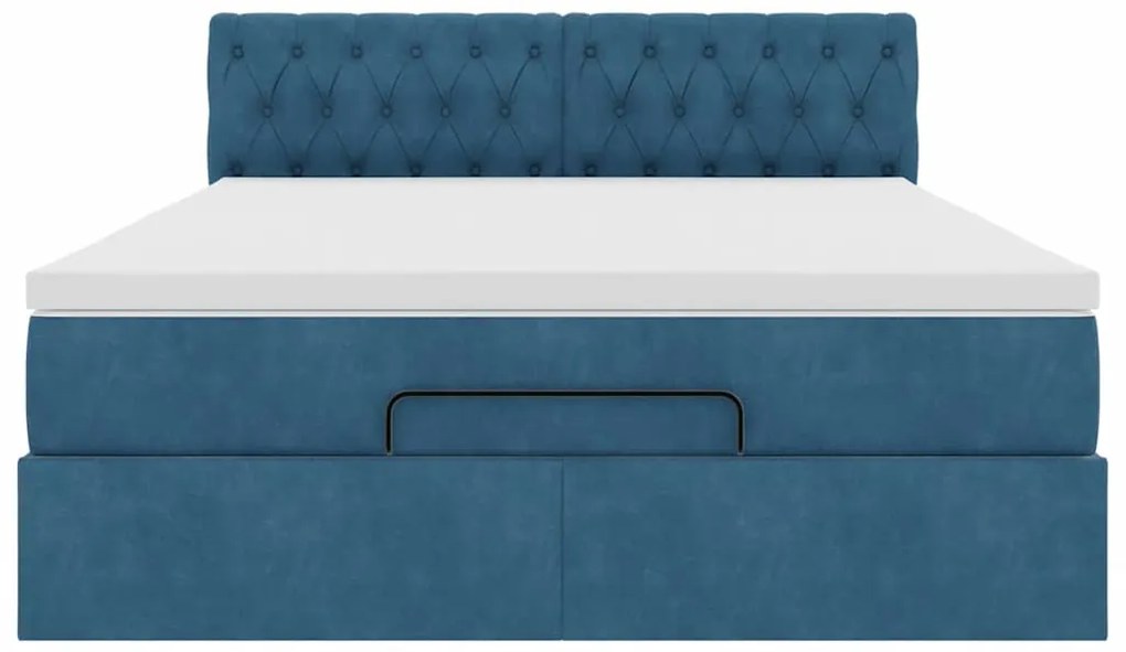 Estrutura de cama otomana com colchão 140x200 cm azul escuro