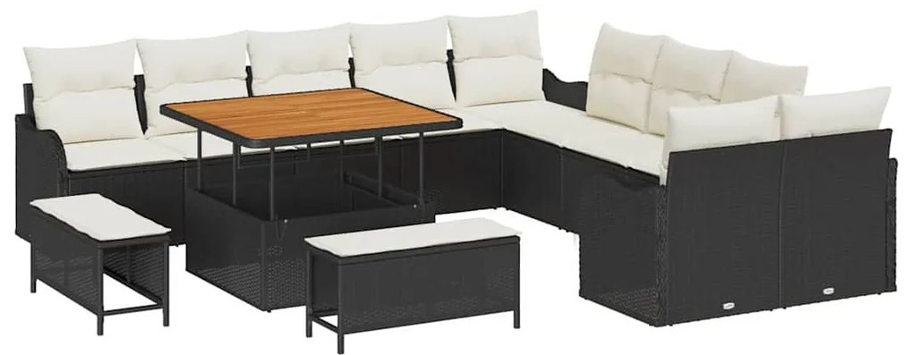 Conjunto de Sofás para Jardim 13 Peças com Almofadas Preto Rattan Sint
