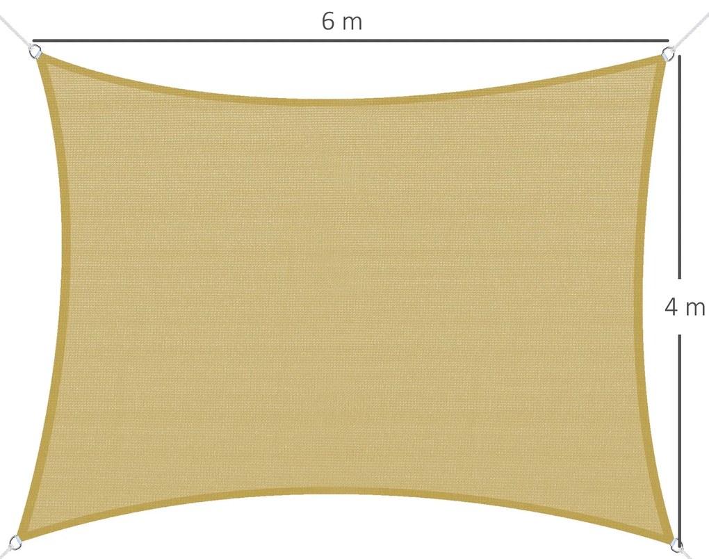 Vela de Sombra Retangular 4x6 m Toldo Vela de HDPE com Anéis de Aço In