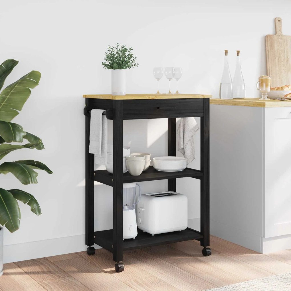 vidaXL Carrinho de Cozinha MONZA Preto 60 x 40 x 88,5 cm