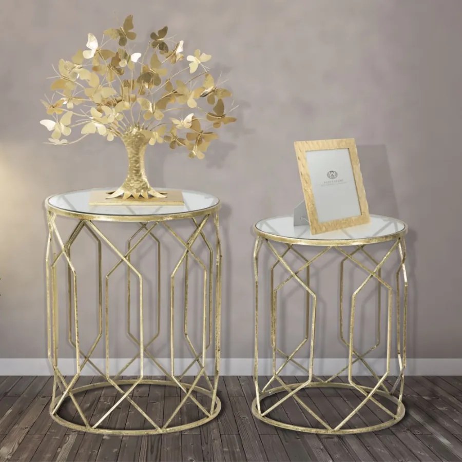 2 MESAS DE APOIO TUNISI Ø 42X53-38X47 CM DOURADO