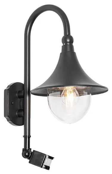 Candeeiro de parede exterior preto IP44 com sensor de movimento - Daphne Clássico / Antigo