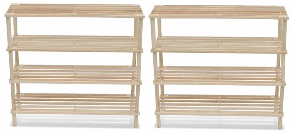 241066 vidaXL Sapateiras com 4 prateleiras 2 pcs madeira de abeto maciça