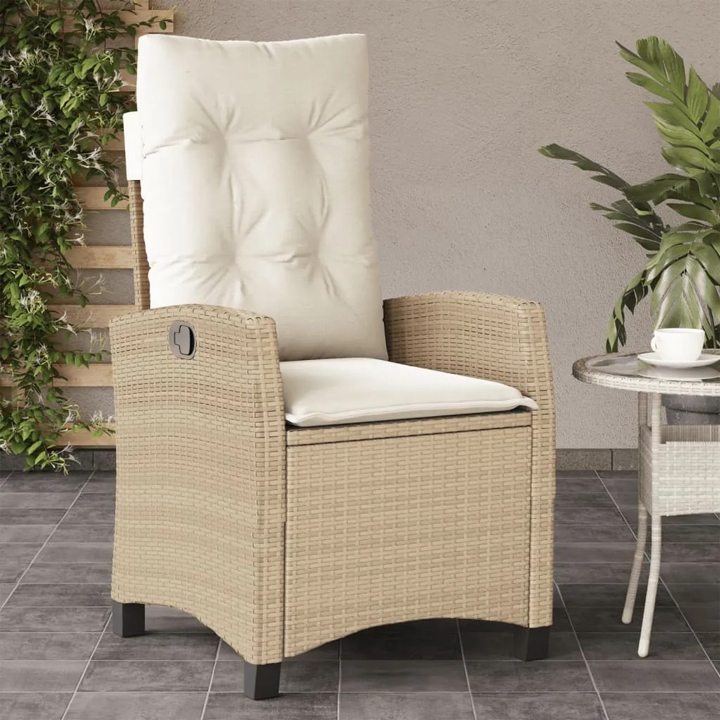 vidaXL Cadeira de jardim reclinável com almofadões vime PE bege