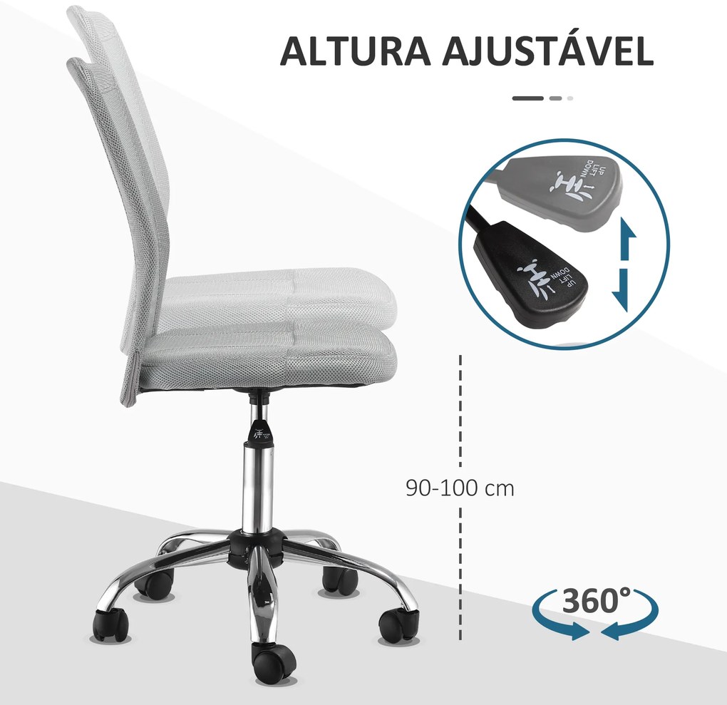 Cadeira de Escritório de Malha Giratória sem Apoio para os Braços com Altura Ajustável Carga 43x58x90-100 cm Cinza