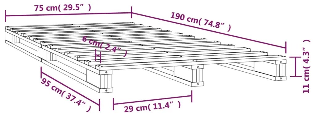 Estrutura cama pequena de solteiro 75x190cm pinho maciço branco