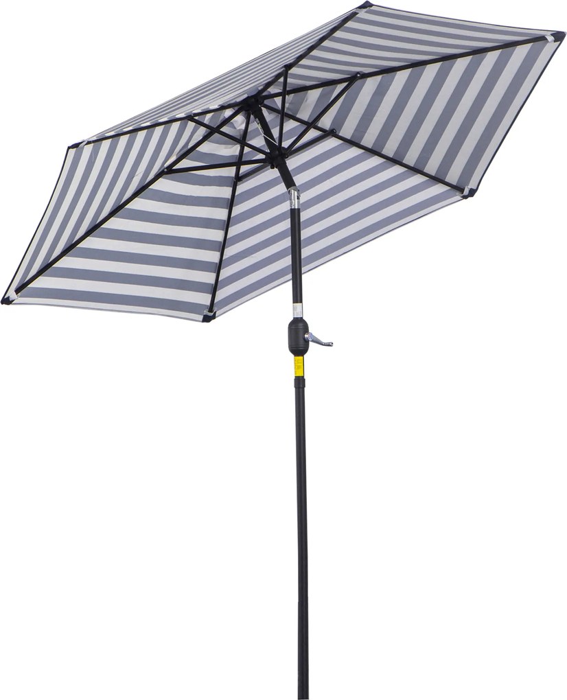 Chapéu de Sol Exterior Ø230 cm com Ângulo Ajustável e Manivela Impermeável Azul e Branco