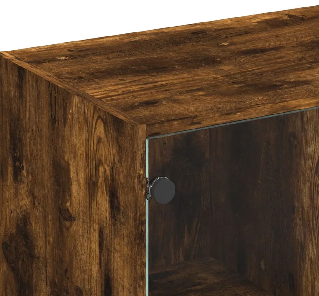 Móvel de TV c/ portas de vidro 102x37x42 cm carvalho fumado