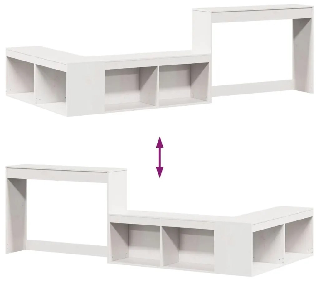 Mesa cabeceira c/ secretária 222x107x75 cm pinho maciço branco