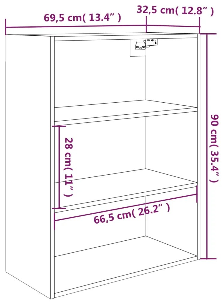 Armário de parede suspenso 69,5x32,5x90 cm branco