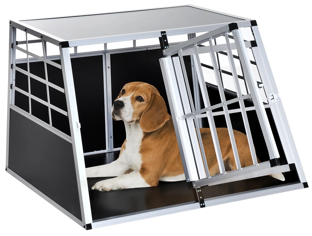 PawHut Gaiola de Alumínio para Cães Transportadora Alumínio para Cão para Viagem, Porta Dupla com Anteparo Amovível 104x91x69 cm
