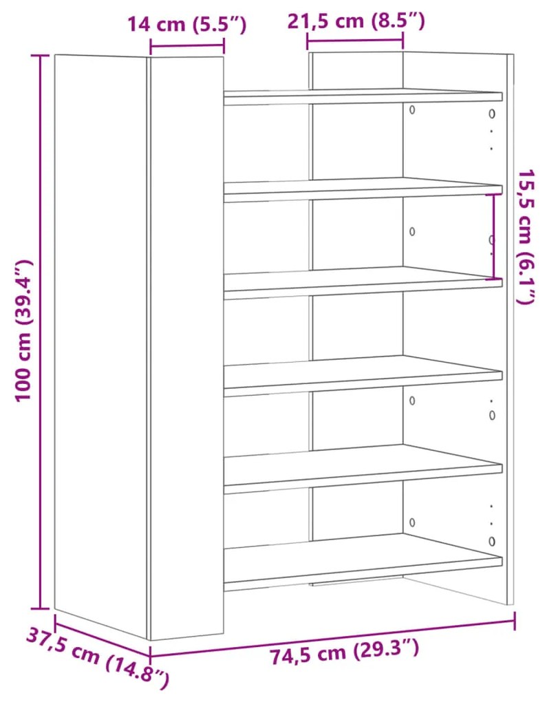Sapateira 74,5x37,5x100 cm derivados de madeira carvalho sonoma