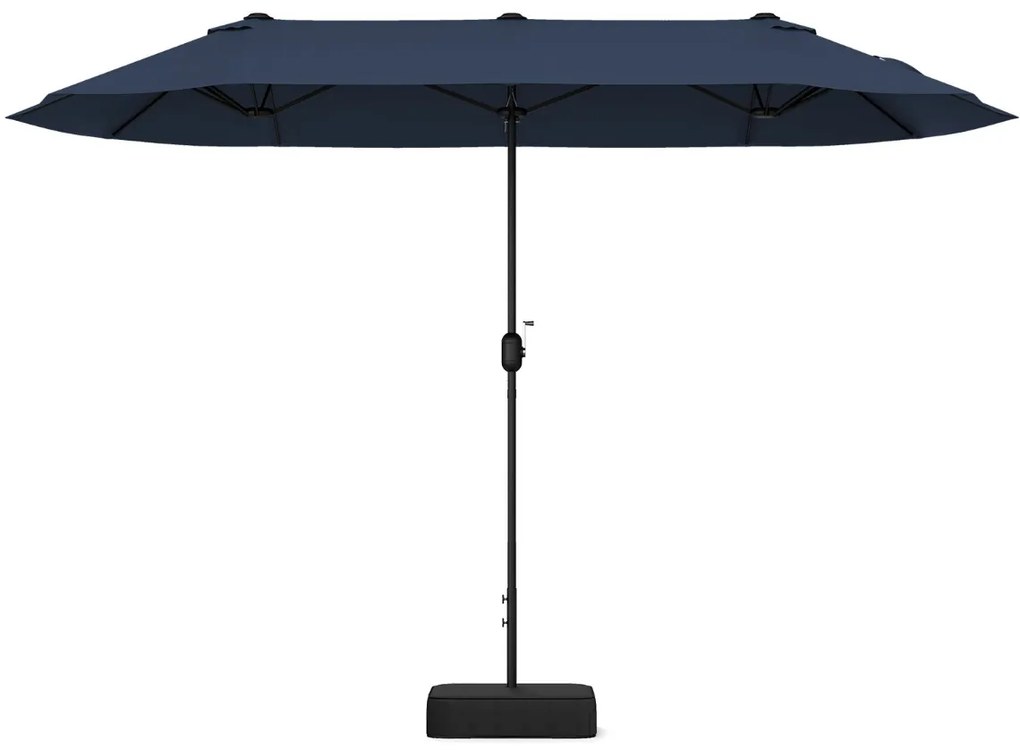 Guarda-sol duplo 400x200 cm jardim duplo para exterior com base recarregável, manivela e 12 varas de alta resistência Azul Marinho