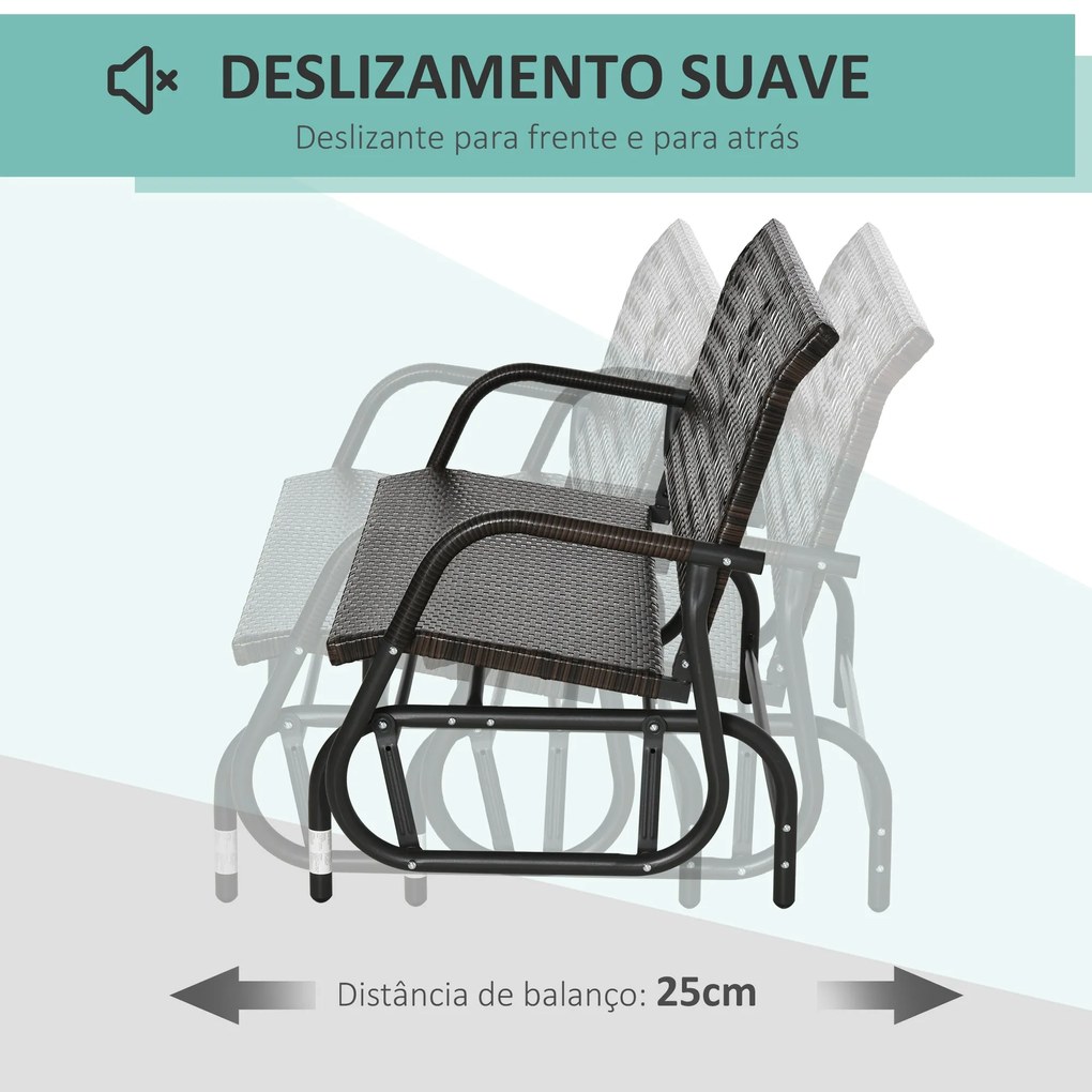 Outsunny Banco Baloiço de Vime de 2 Lugares Baloiço de Jardim com Bala