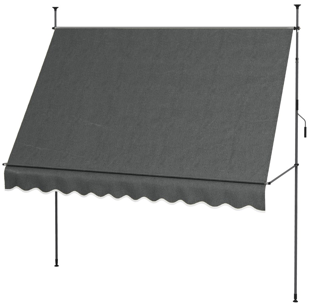 Outsunny Toldo Manual Retrátil com Manivela 300x120x210-300 cm com Altura Ajustável Impermeável para Jardim Varanda Cinza Escuro