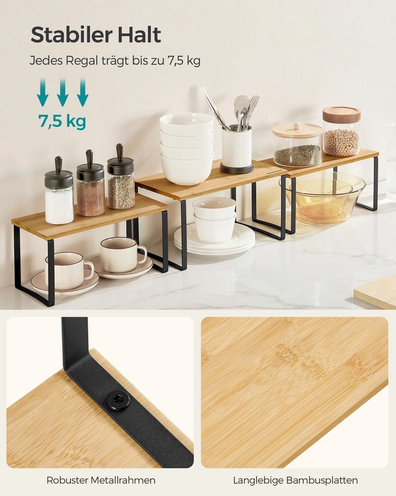 Conjunto de 3 suporte utensilios para cozinha em metal e bambu Preto + bege natural