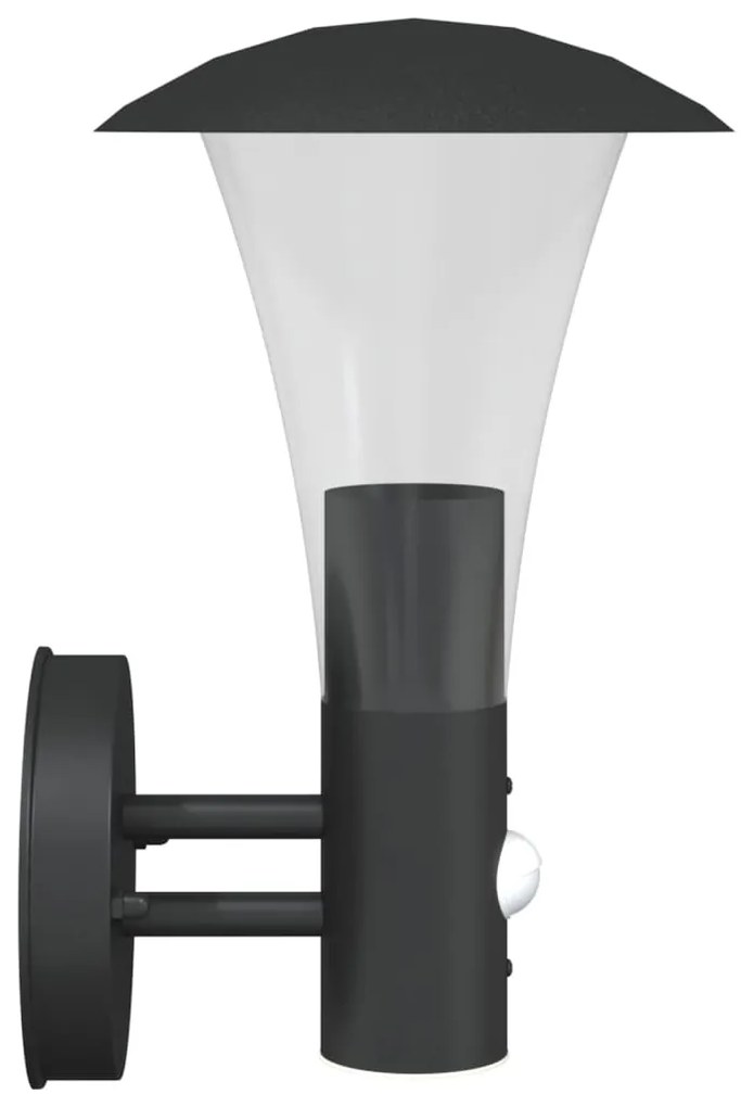 Candeeiros parede p/ exterior c/ sensor 2 pcs aço inox. preto