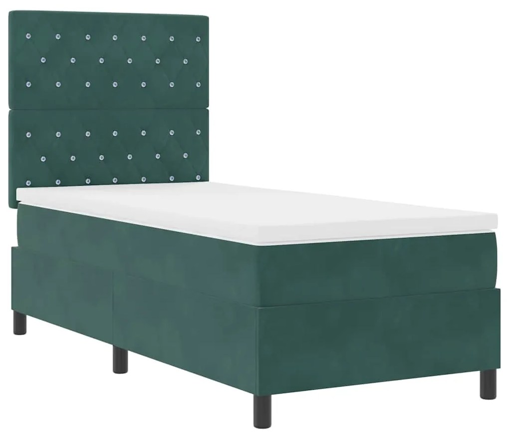 Cama Box Spring vidaXL com Colchão e LED Verde Escuro 90x200 cm Veludo