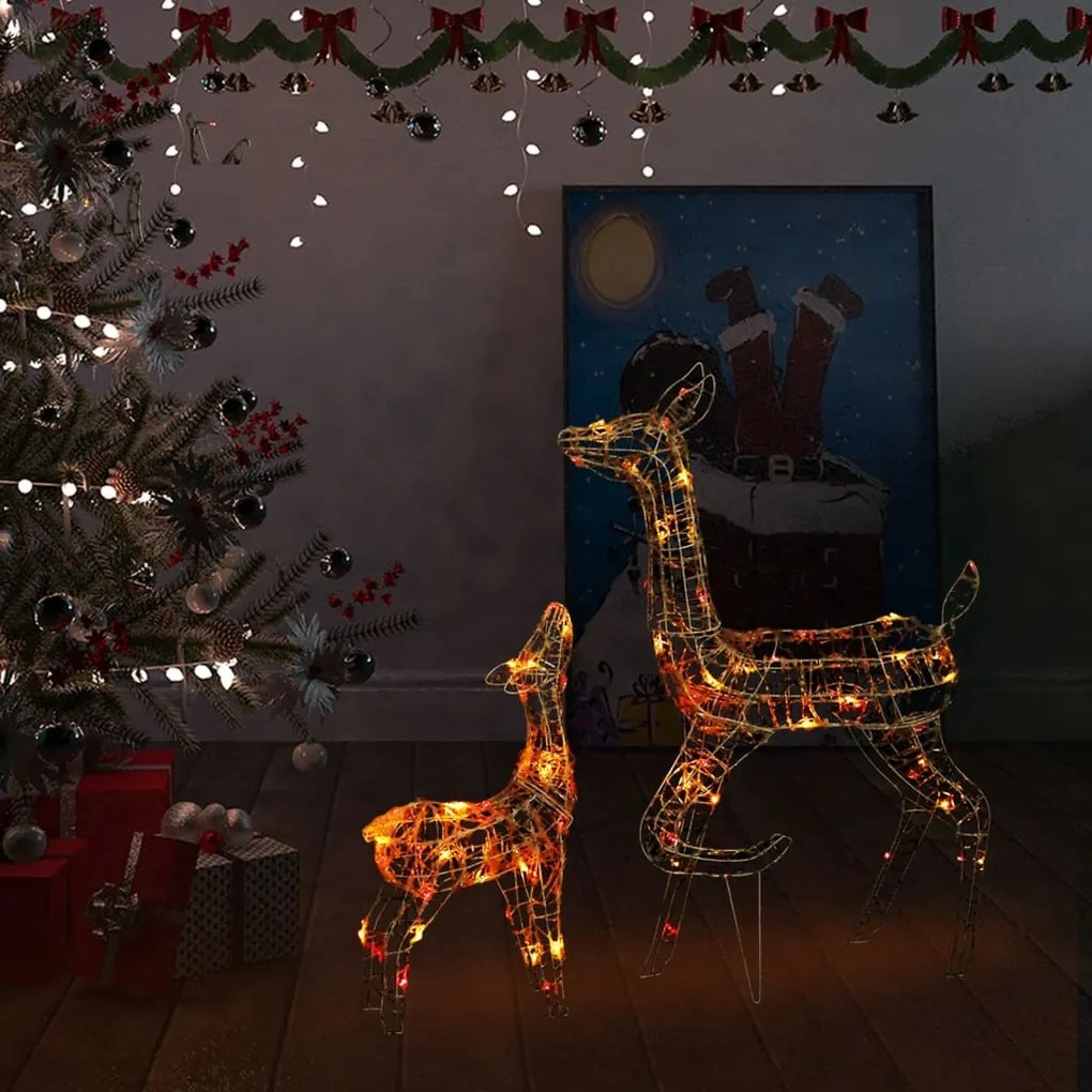 vidaXL Família de renas decorativa 160 luzes LED coloridas acrílico