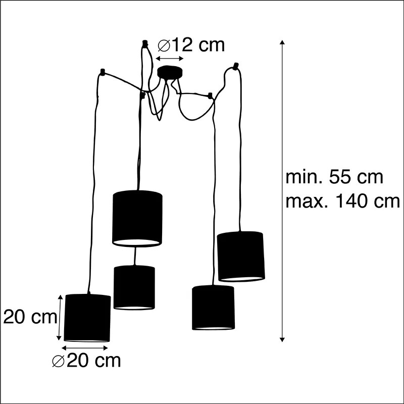 Candeeiro de suspensão com 5 abajures de veludo coloridos 20 cm - Cava Clássico / Antigo,Country / Rústico