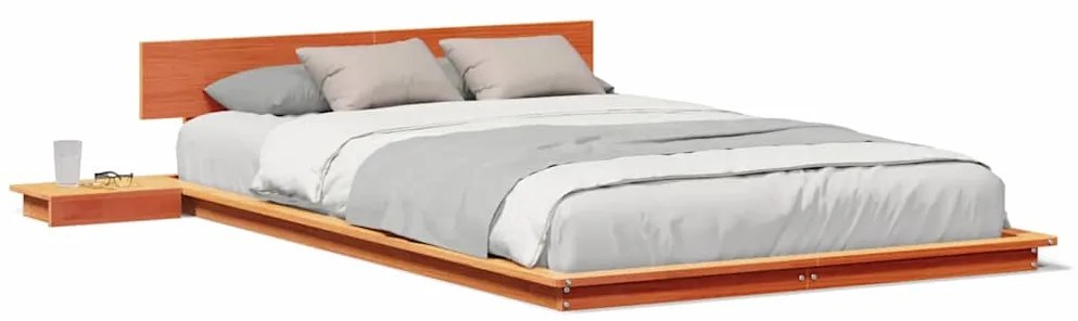 Estrutura de Cama de Chão com Mesas de Cabeceira Castanho Encerado 120