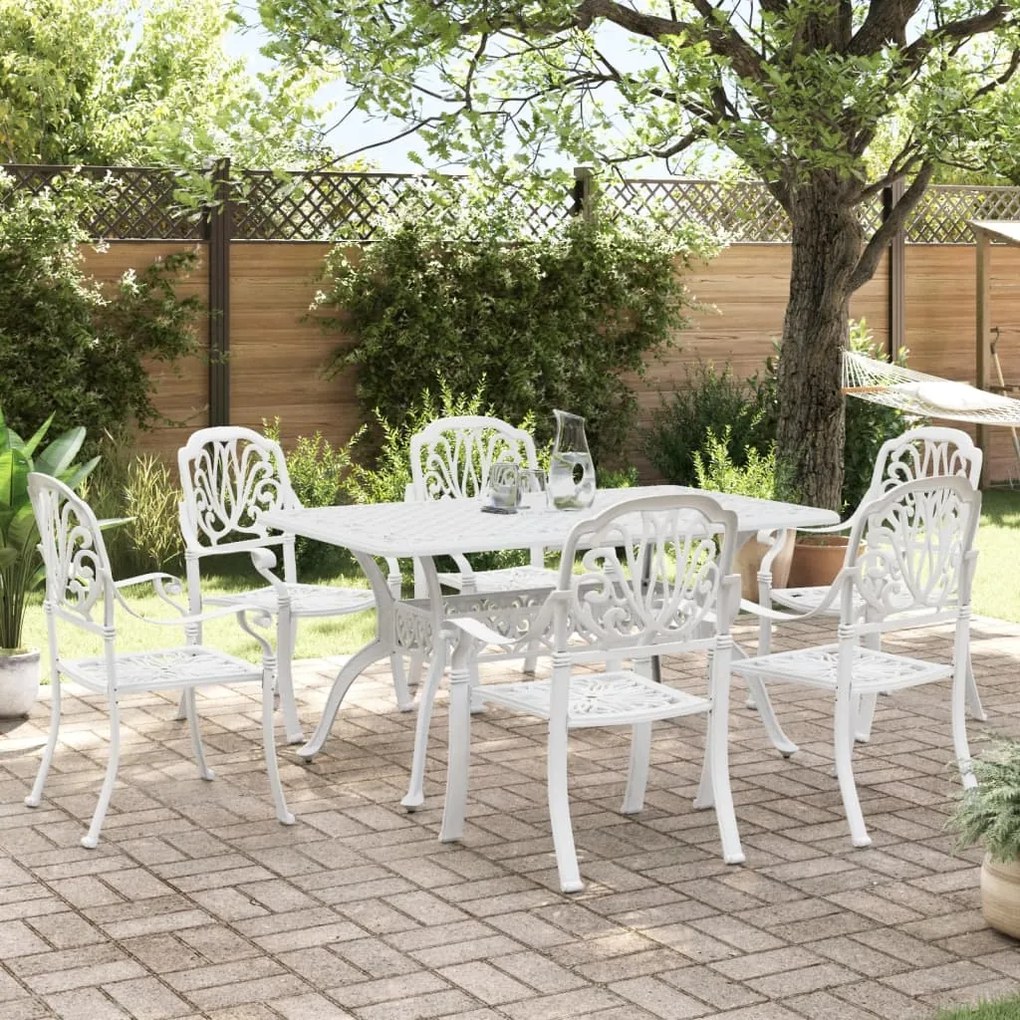 vidaXL 7 pcs conjunto de jantar para jardim alumínio fundido branco