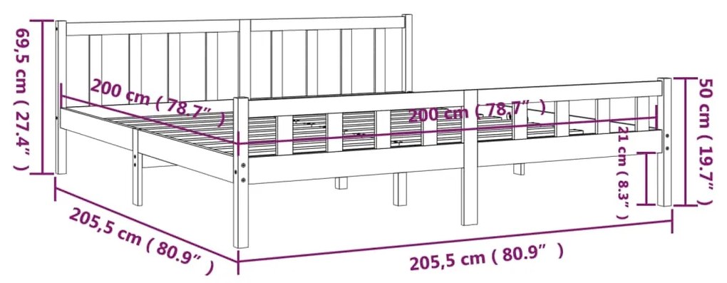 Estrutura de cama 200x200 cm madeira maciça cinzento