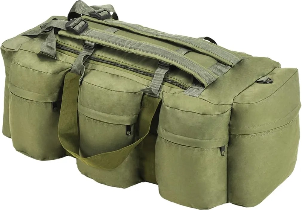 vidaXL Saco de lona estilo militar 3-em-1 45 L verde azeitona