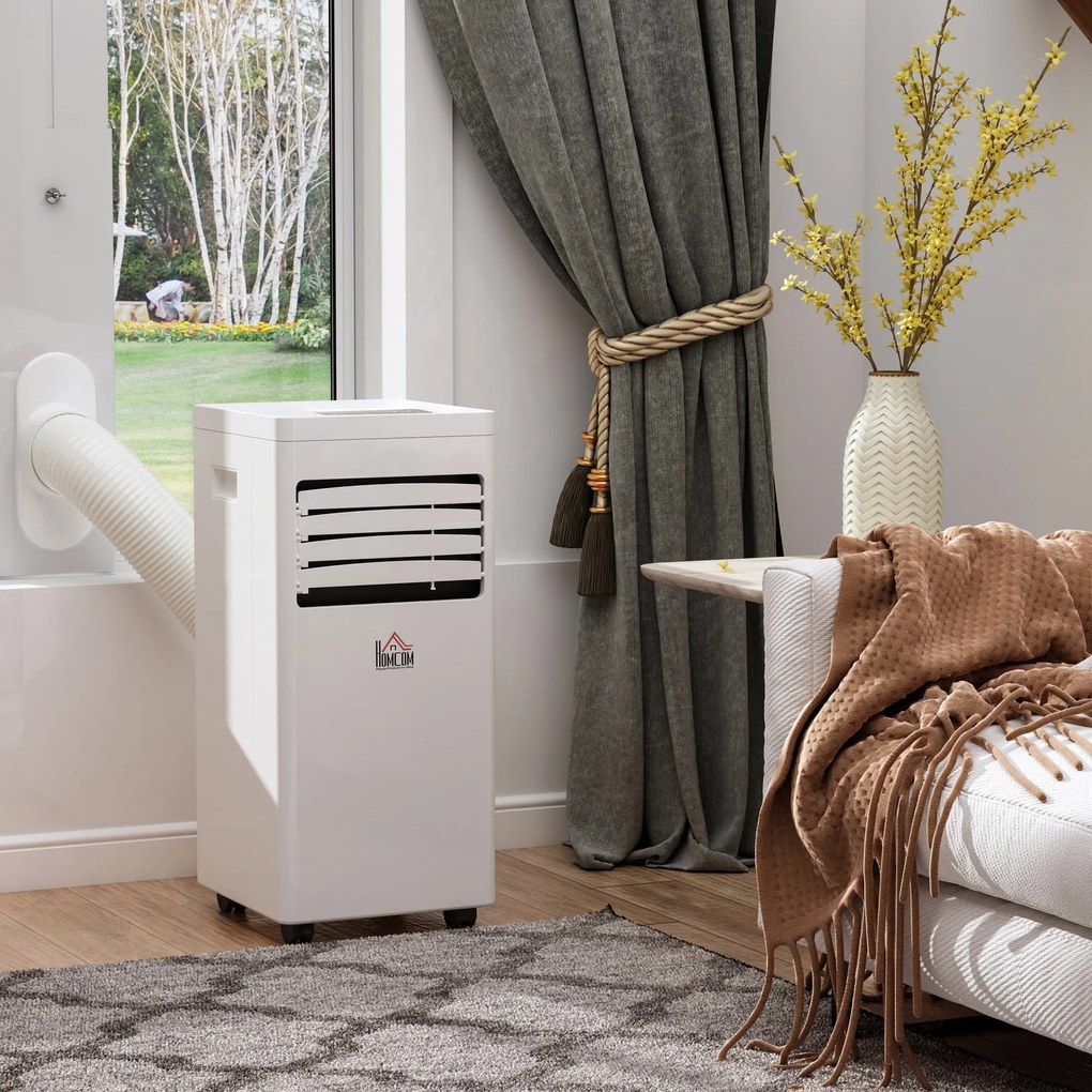 HOMCOM Ar Condicionado Portátil 7000BTU 3 em 1 Refrigerador Desumidificador e Ventoinha com Temporizador LED e Controlo Remoto Silencioso 30,5x32,8x67,8 cm Branco