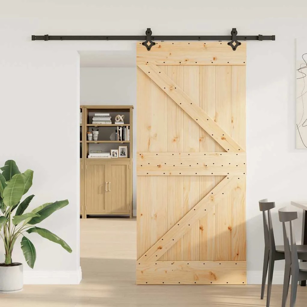vidaXL Porta de correr com ferragens 90x210 cm madeira de pinho maciça