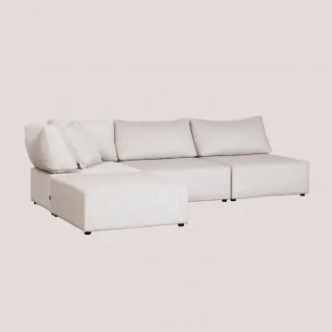 Sofá Modular De Canto De 3 Peças Com Puff De Bombazina Kata Cinzento Areia - Sklum