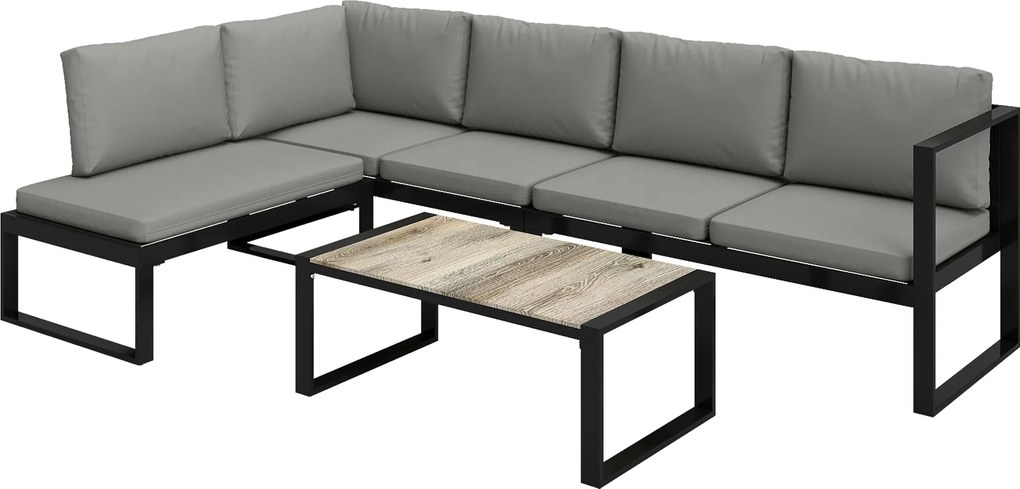 Outsunny Conjunto de Jardim Exterior de Canto para 5 Pessoas com 2 Sofás Cadeira sem Apoios de Braço Mesa de Centro Cinza Escuro | Aosom Portugal