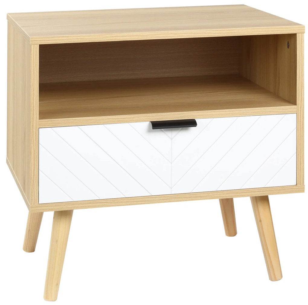 HOMCOM Mesa de Cabeceira de Estilo Moderno Mesa Auxiliar com 1 Gaveta e 1 Prateleira Aberta para Quarto 50x39,5x49,5 cm Natural | Aosom Portugal