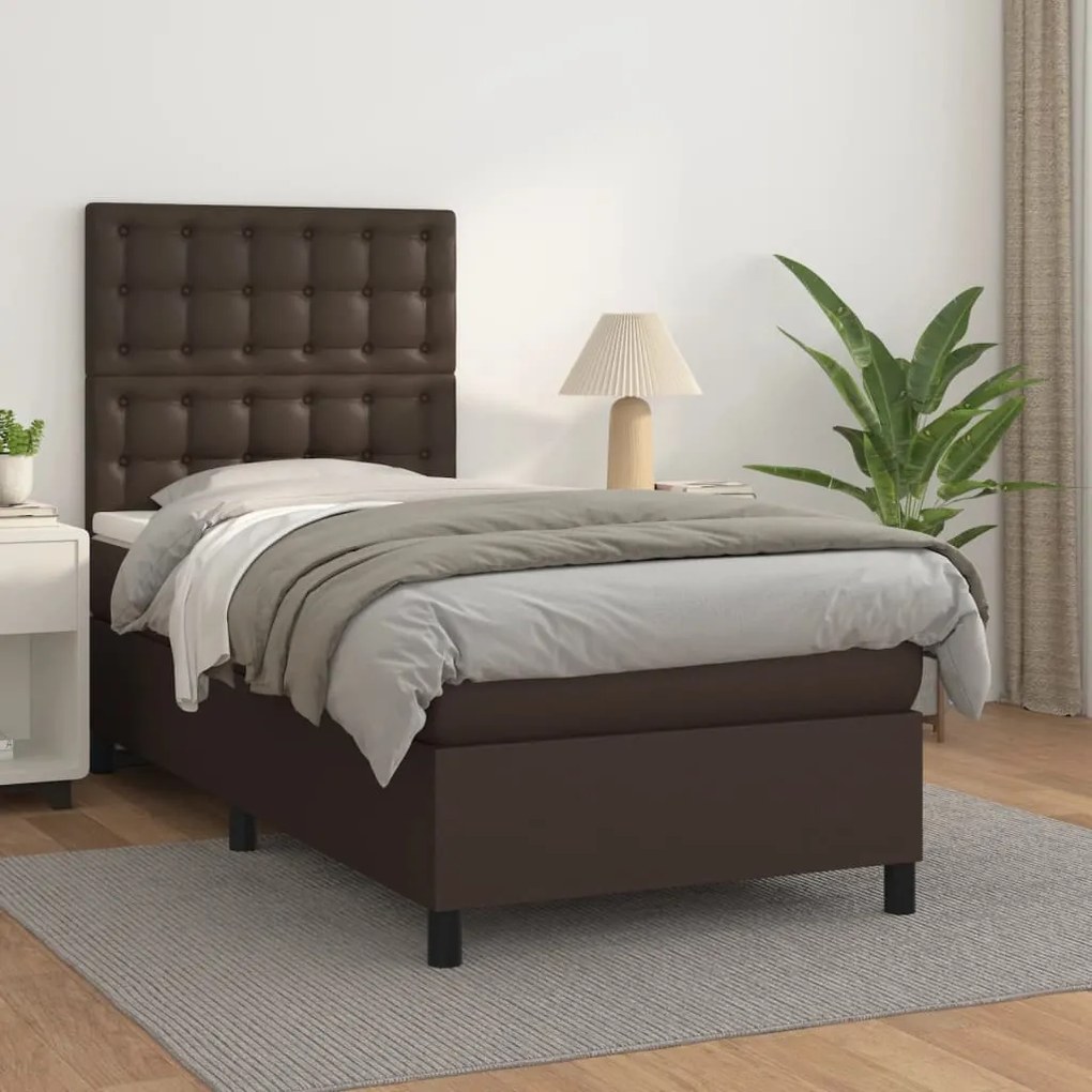 vidaXL Cama com molas/colchão 80x200 cm couro artificial castanho