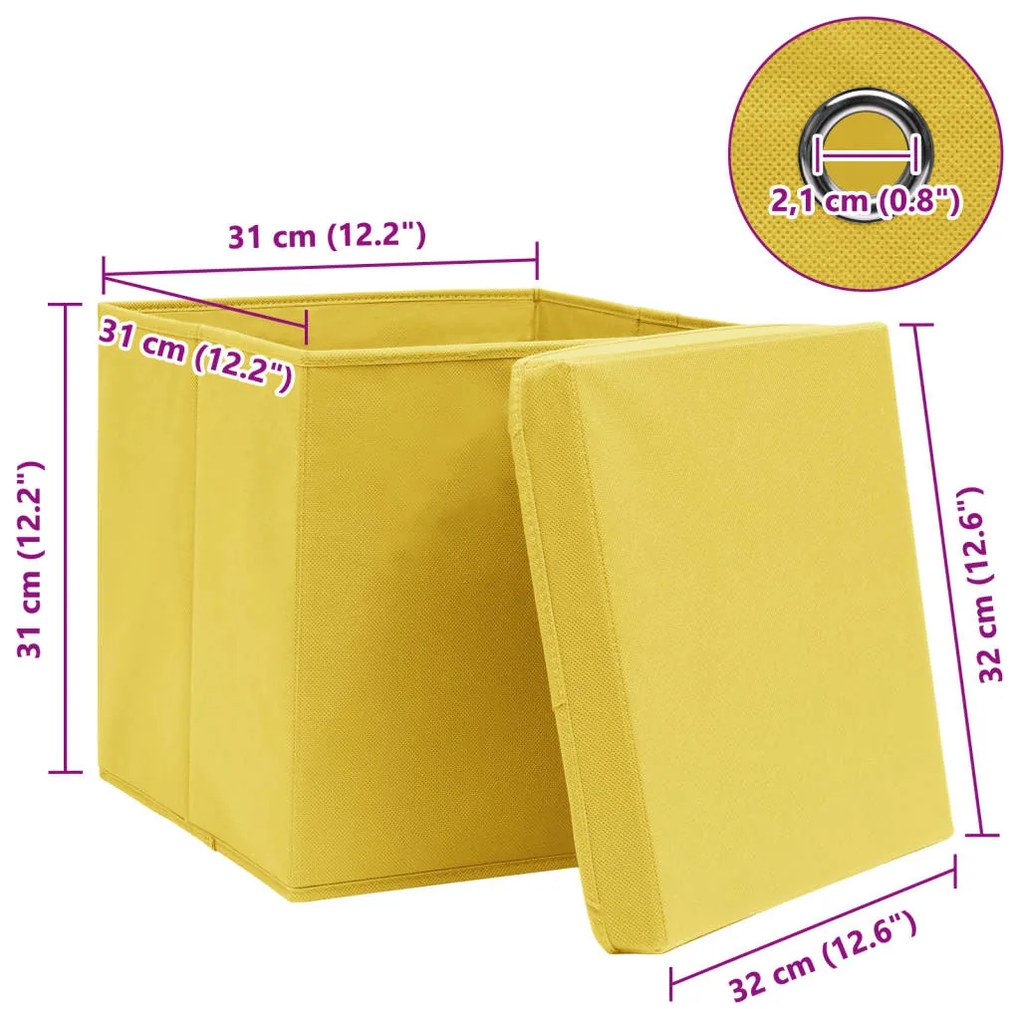 Caixas de arrumação com tampas 4pcs 32x32x32 cm tecido amarelo