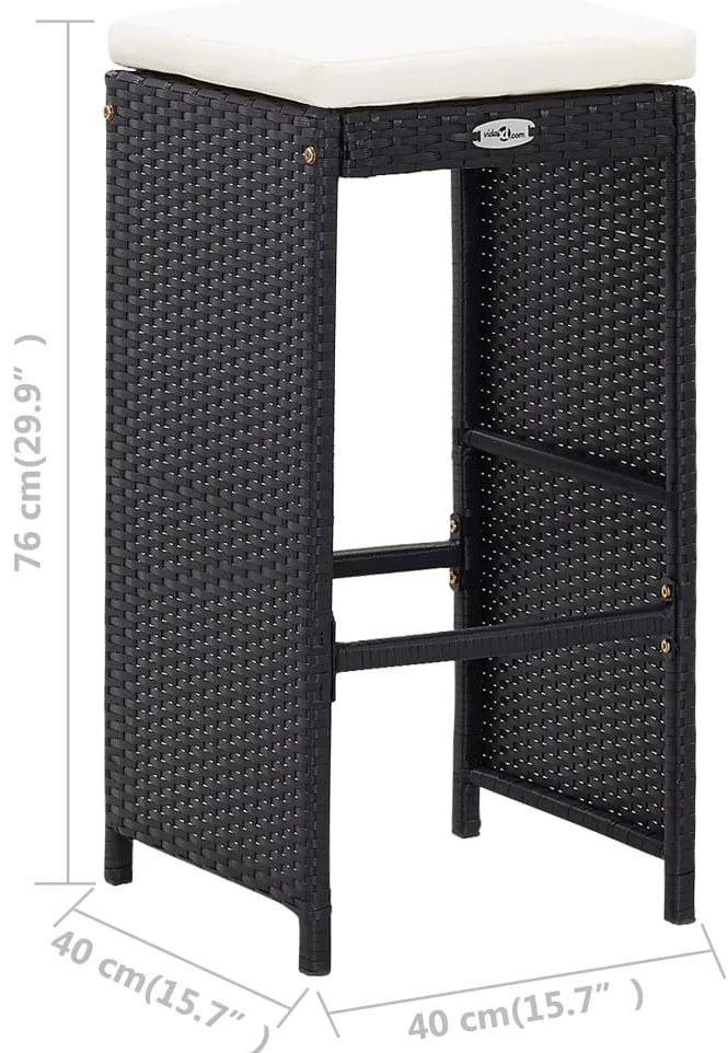 5 pcs conjunto de bar para jardim vime PE e vidro preto