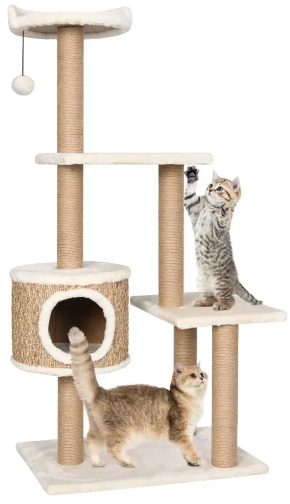 vidaXL Árvore para gatos c/ postes arranhadores 123 cm erva marinha