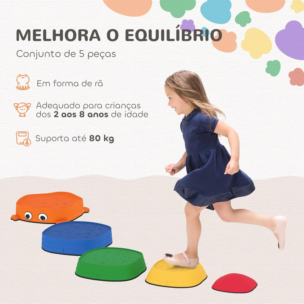 Conjunto de Pedras de Equilíbrio Empilháveis para Crianças de 5 Peças com Forma de Rã e Antiderrapantes Multicolor