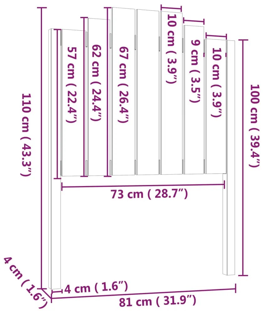 Cabeceira de cama 81x4x110 cm pinho maciço preto