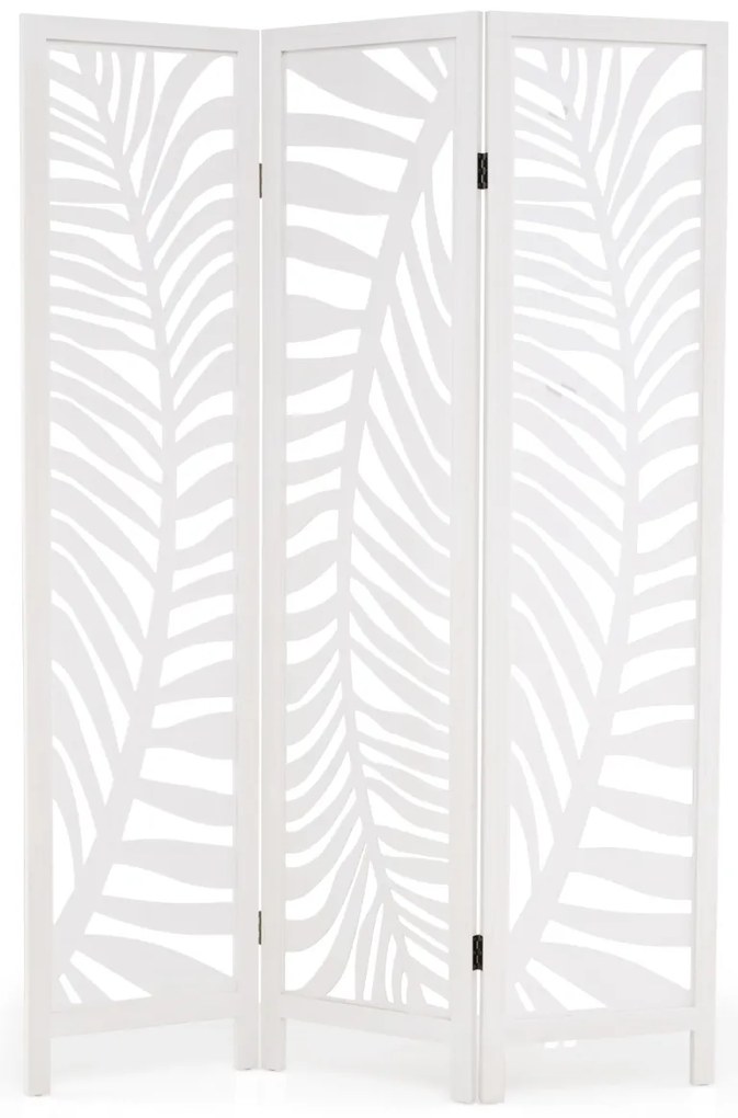 Biombo dobrável de 3 painéis 121 x 170 cm para quarto em madeira de paulownia, tela de privacidade com padrões requintados branco