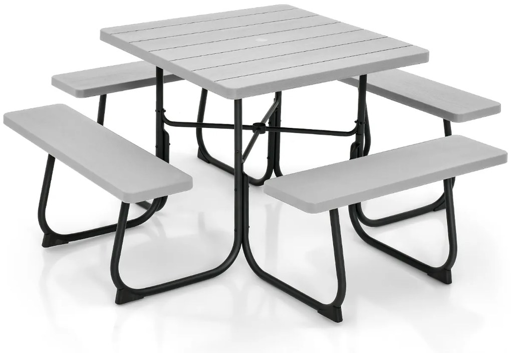 Conjunto de moveis jardim Mesa redonda e 4 bancos para 8 pessoas Carga 225 kg para jardim terraço campismo Cinzento