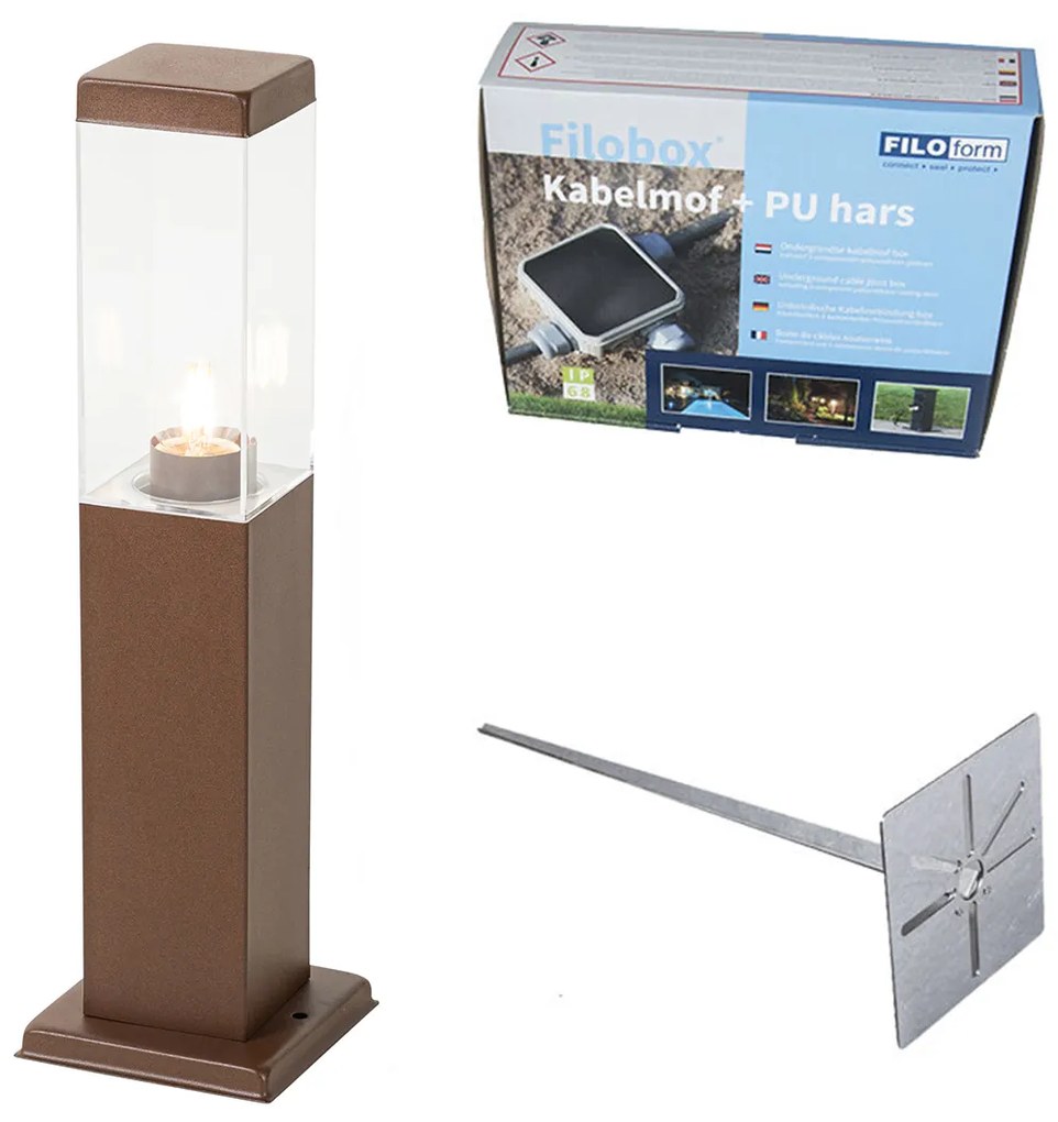 Poste de iluminação exterior moderno castanho ferrugem 45 cm - Malios