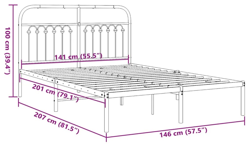 Estrutura de cama com cabeceira 140x200 cm metal branco