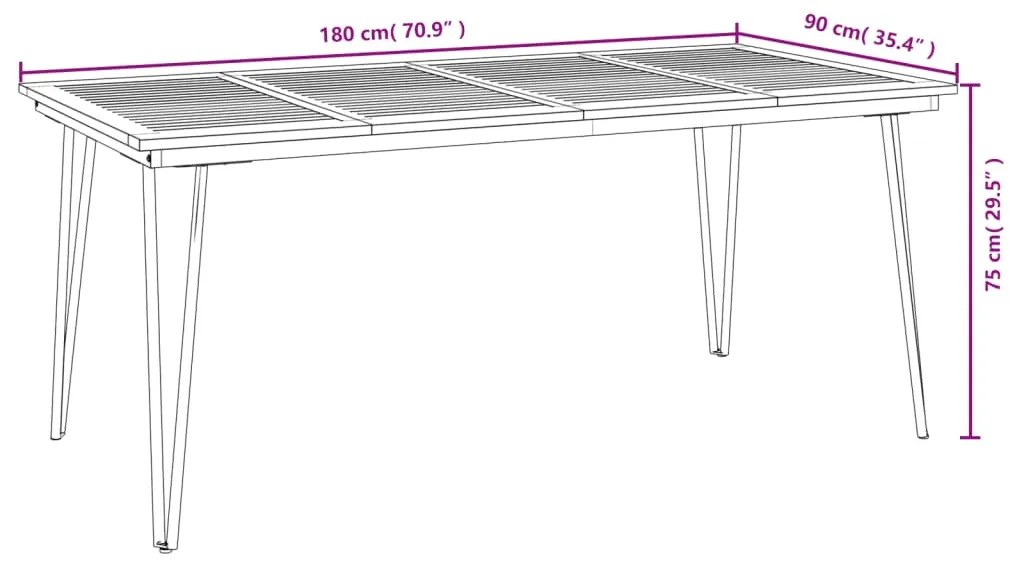 Mesa jardim c/ pernas estilo grampo 180x90x75 cm acácia maciça